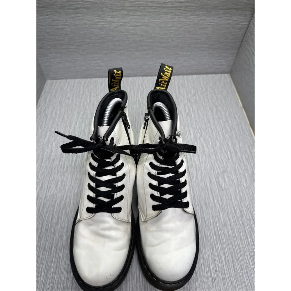 Dr. Martens White Leather Ankle‎ Combat Boots Lace Up Zip Youth 4 Grunge Punk